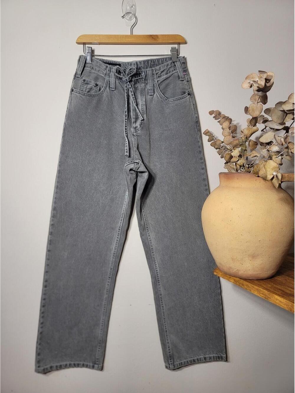 Zara Y2K Gray Wide Leg Tie-Waist Jeans Streetwear Sz 28